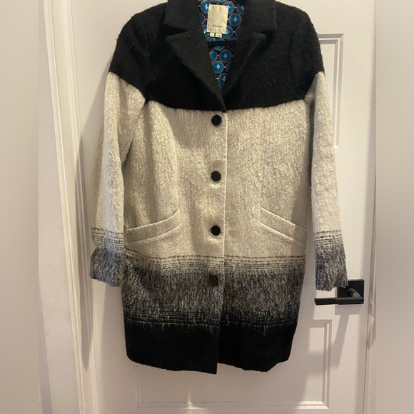 Anthropologie Elevenses RARE Black White Wool Blend Coat - Picture 4 of 5